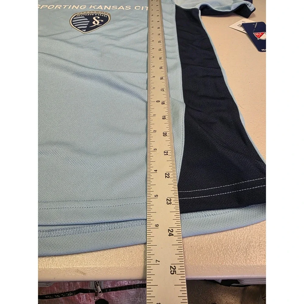 MLS Sporting Kansas City Boys Jersey Light Blue Navy Size L 12/14 96 Graphic